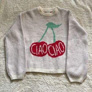 a new day Cherry Graphic Sweater - Cream and Red